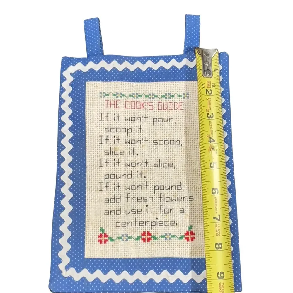 Vintage The Cook’s Guide Cross Stitch Kitchen Wall Hanging Blue Polka Dot
